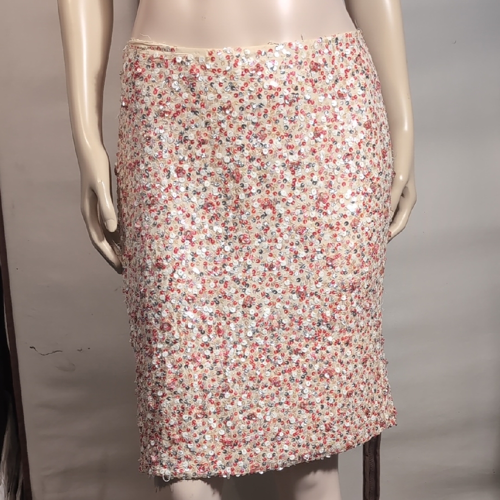 J. Crew Pink and White Sequin Pencil Skirt